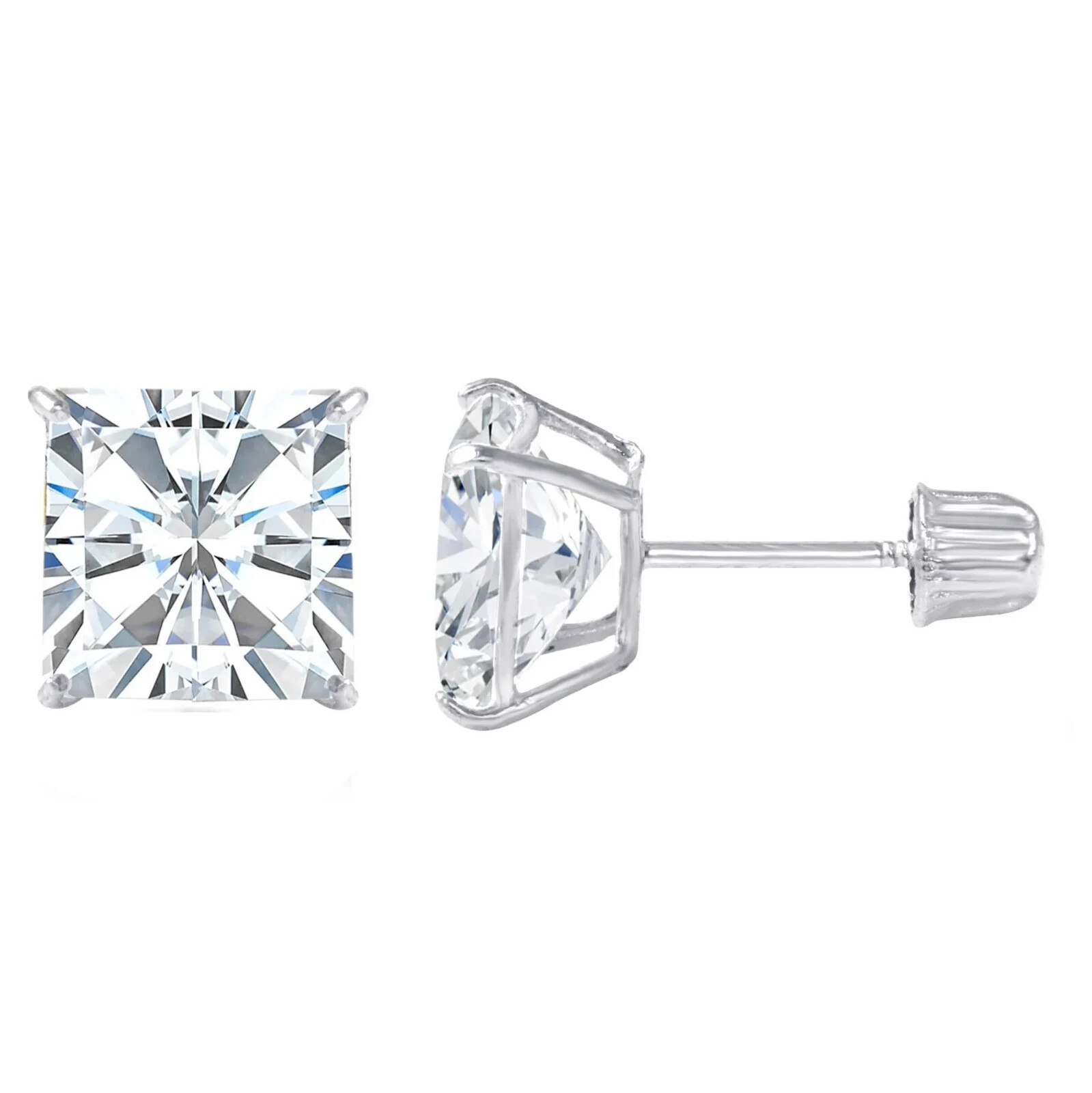 1 ct. Princess Lab-Created Diamond Screw Back Stud Earrings – 14k White Gold