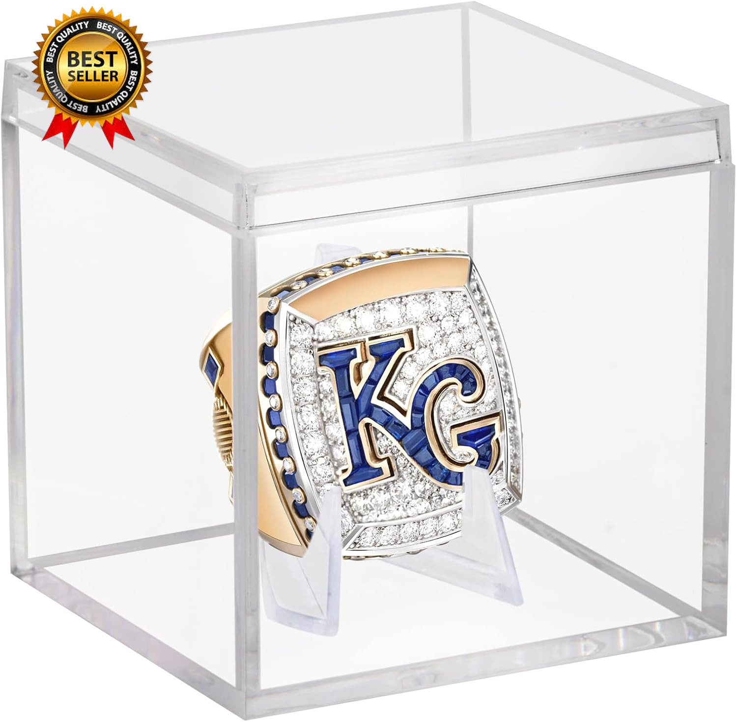 Championship Ring Display Case, Clear Acrylic Memorabilia Stand Cube Holder Dust
