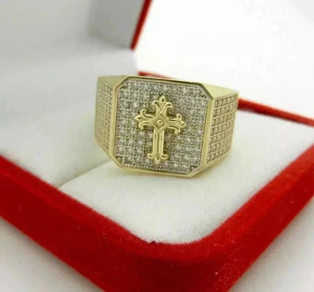 2Ct Round Lab Created Diamond Cross Men’s Ring 14K Yellow Gold Plated