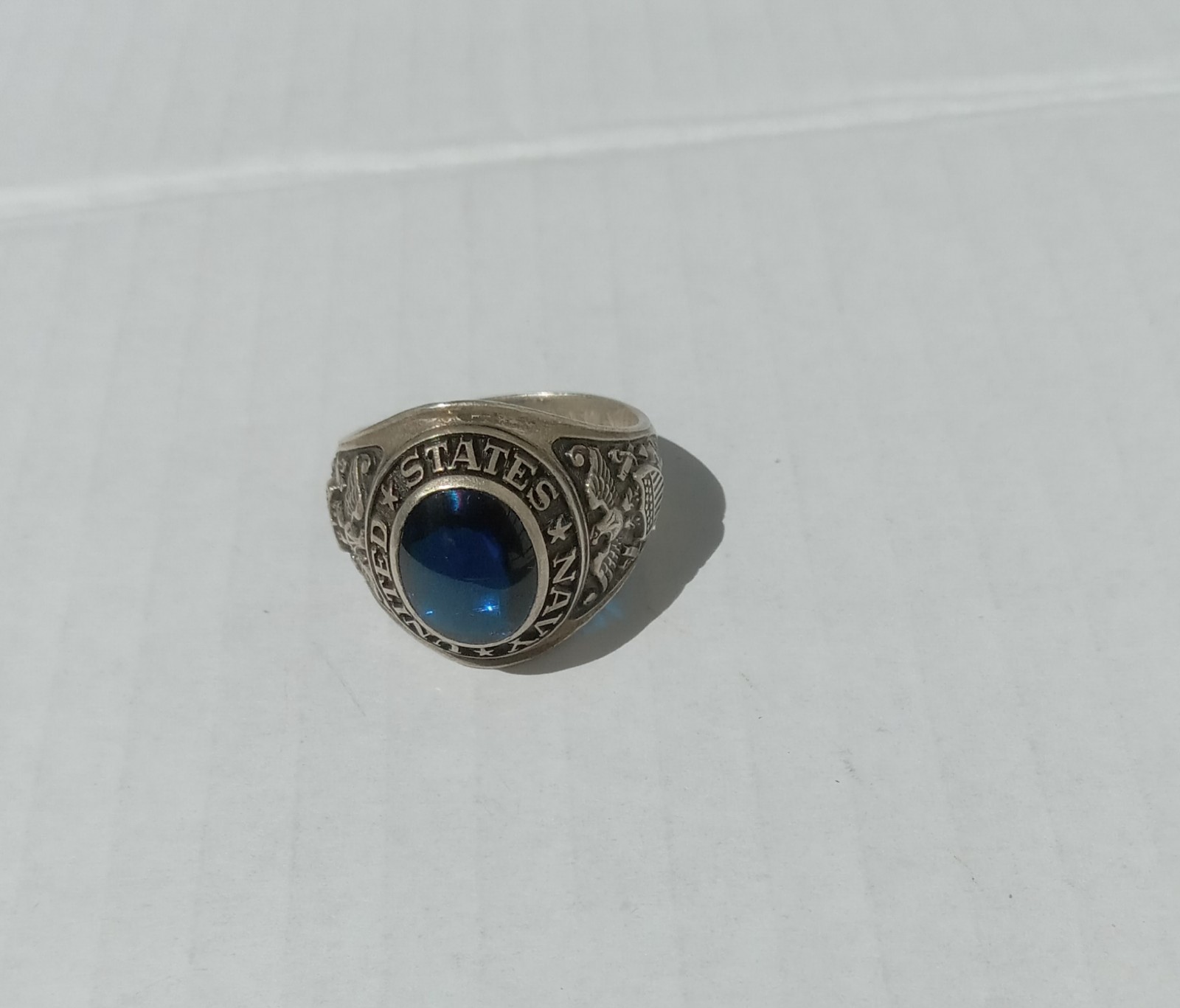 Vintage Men’s United States Navy Sterling Silver Ring Sz 11.25 Blue Stone 13.88g
