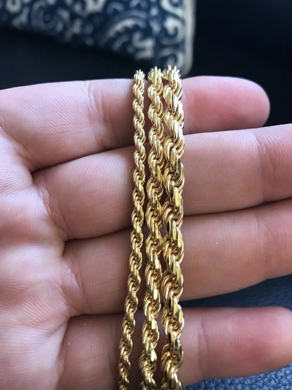 Mens 14K Gold Plated Real Solid 925 Silver Rope Chain MADE IN ITALY 20-30″ 3-5mm