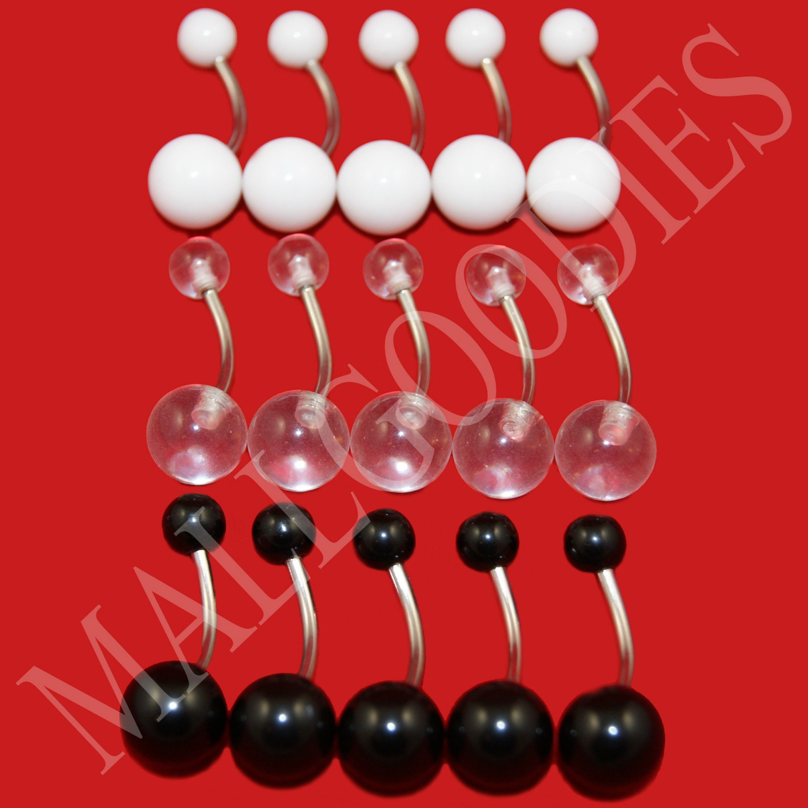 V075 Acrylic Belly Naval Ring Barbell White Black Clear 5 10 15 Retainer Rings