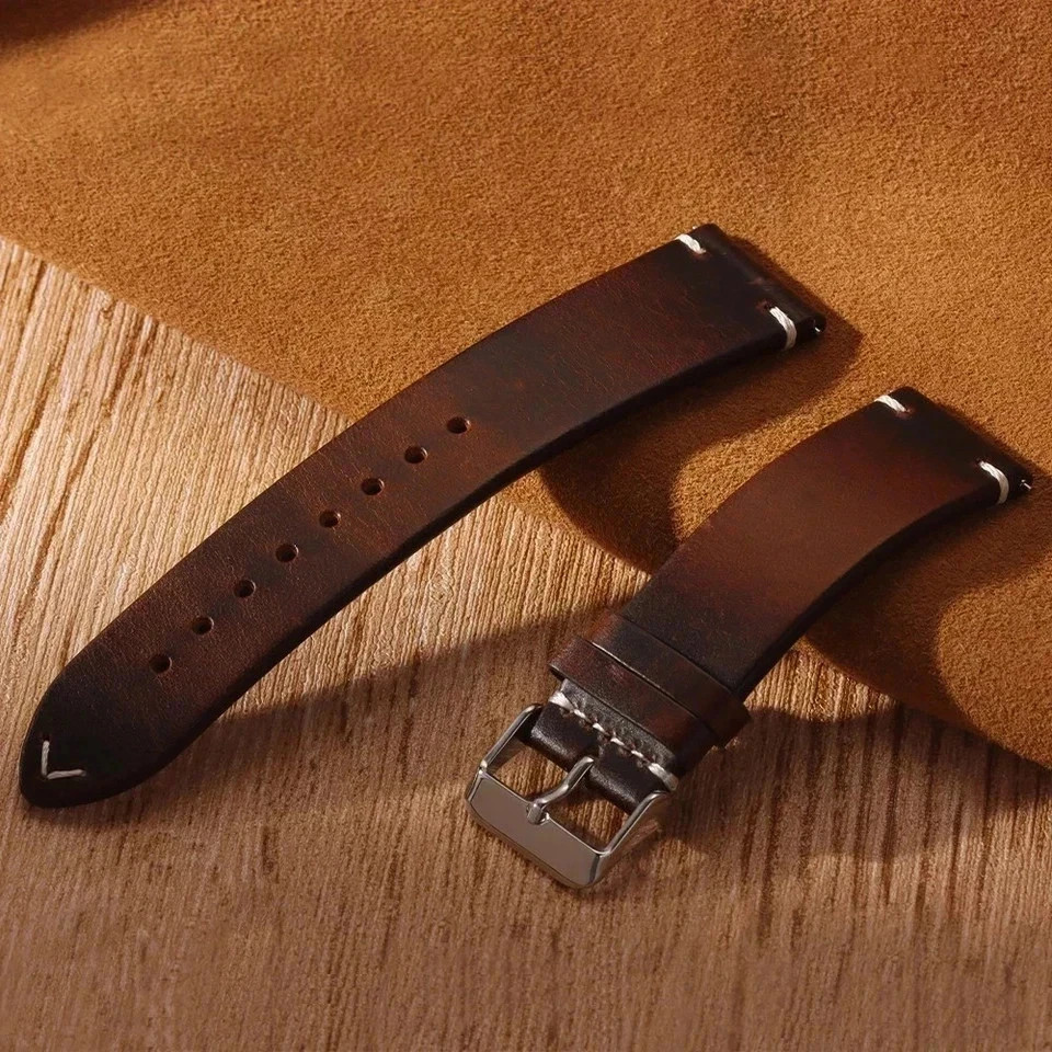 Retro Oil Wax Genuine Leather Watch Band 18 19 20 21 22 24mm Thin Cowhide Strap