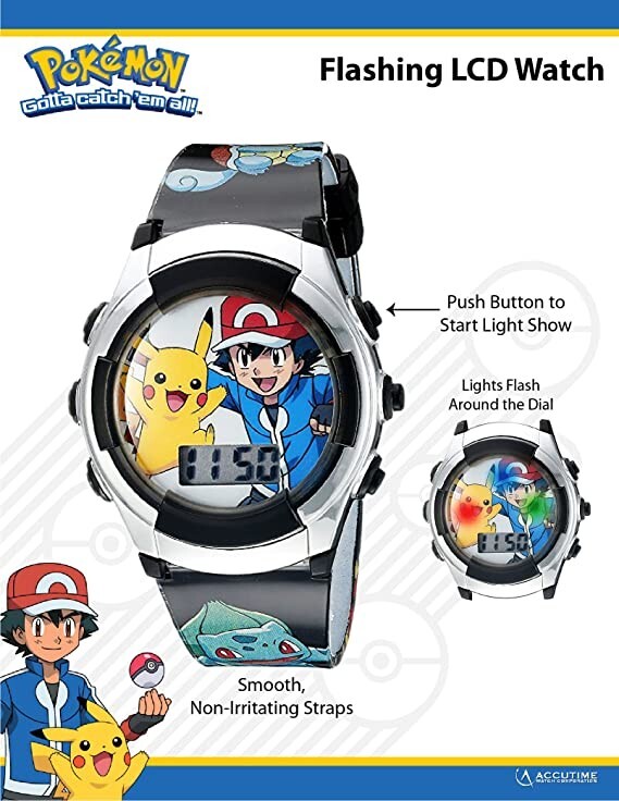 Accutime Kids Pokemon/Sonic Digital LCD Quartz Watch for Toddlers, Boys, Girls
