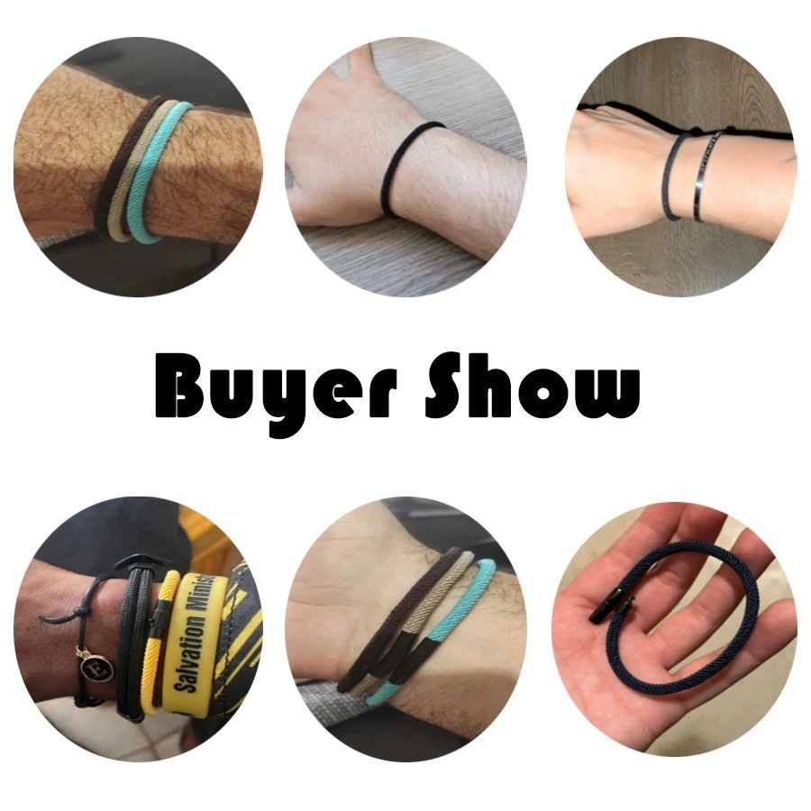 Mens Braided Rope Bracelet Stainless Steel Clasp Minimalist Adjustable 4mm Cord