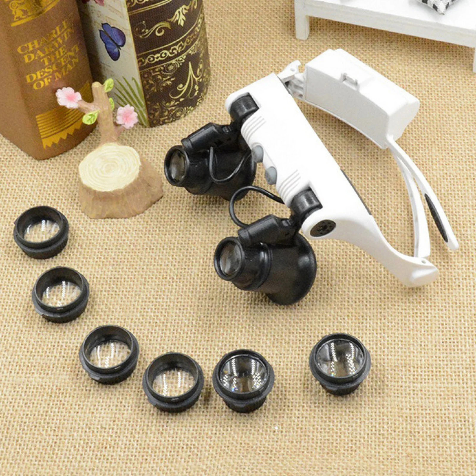 LED Magnifier 10X 15X 20X 25X Double Eye Jewelery Watch Repair Tools LED Lanp Lo