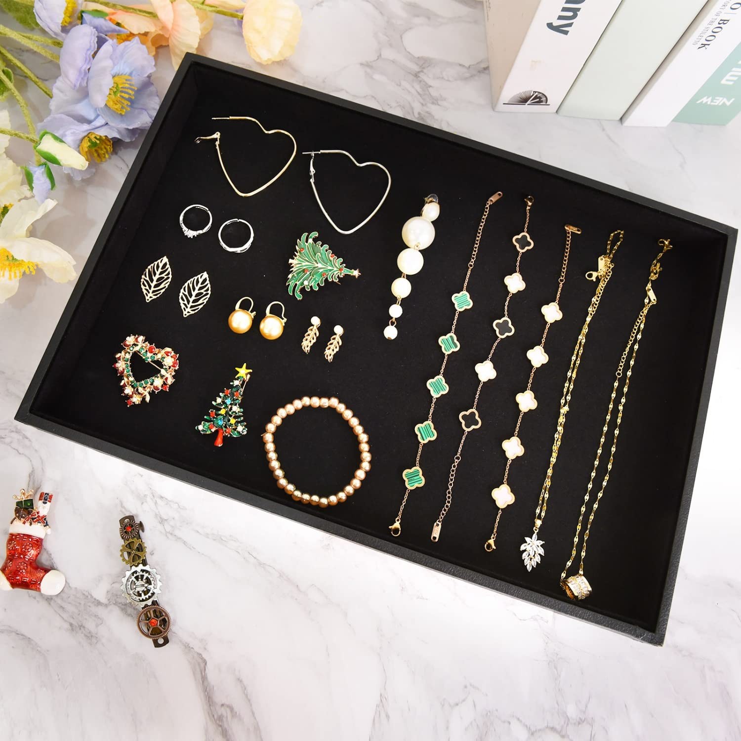 Black Velvet Stackable Jewelry Tray Stackable Necklace Bracelet Ring Showcase