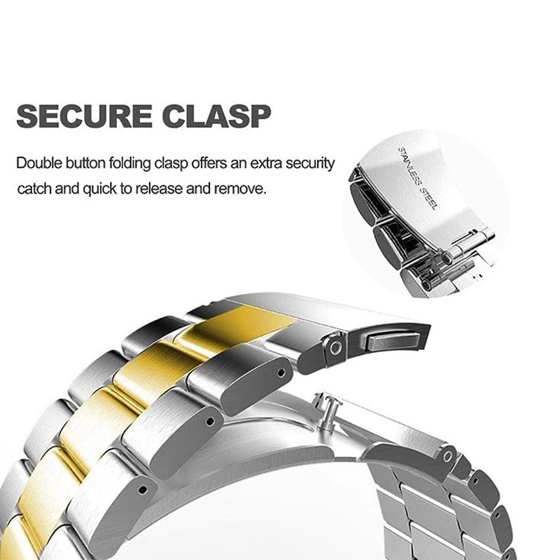 22mm Brush Metal Watch Band Solid Stainless Steel Bracelet Straps