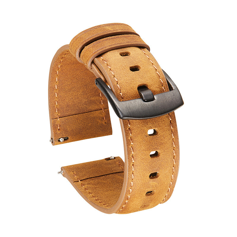 Brushed Genuine Leather Quick Release Watch Band Strap Men’s Pin Buckle 20 22mm