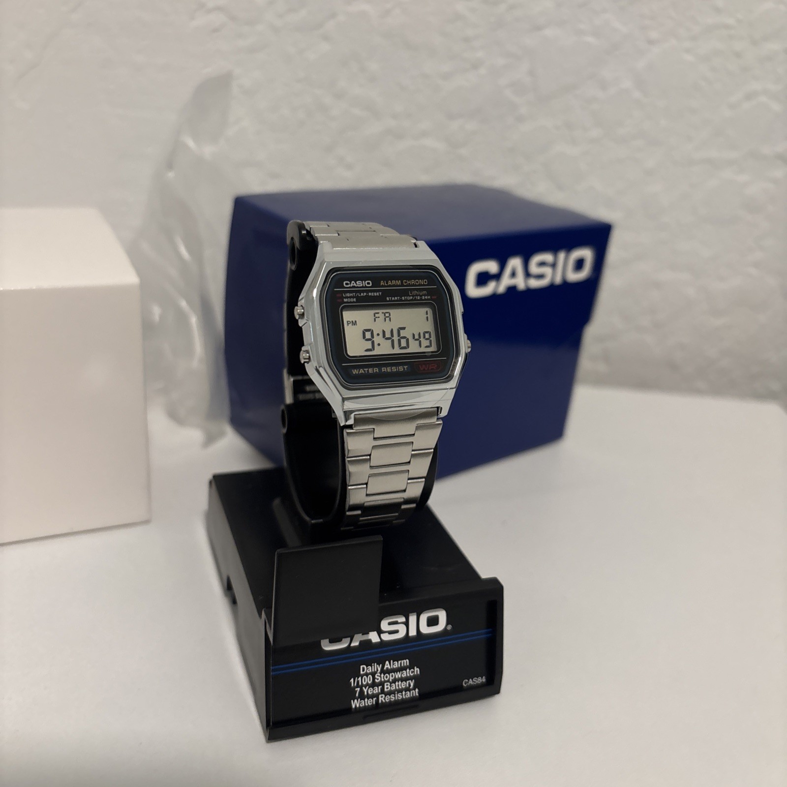 Casio A158WA-1CR, Classic Digital Watch, Alarm, Chrome New