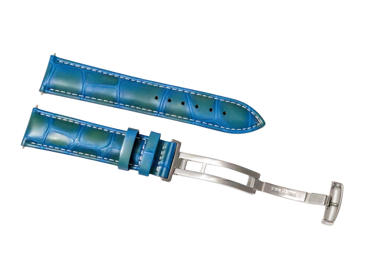 18mm Light Blue Leather Replacement Strap White Stitching For Citizen BM8180-03E