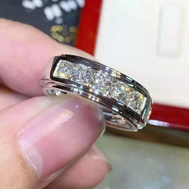 2Ct Round Lab Created Diamond 14K White Gold Plated New Men’s Engagement Ring