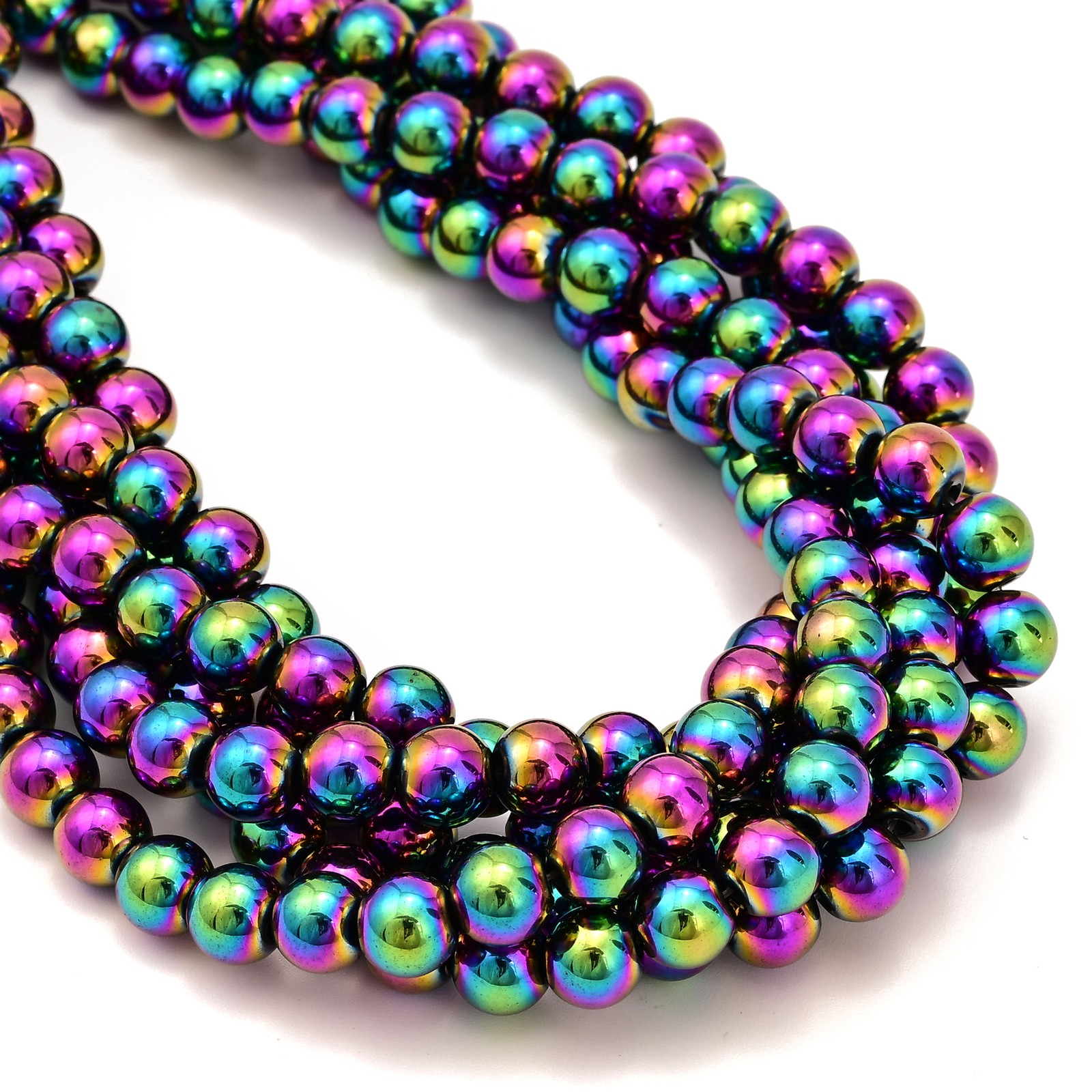 Rainbow Hematite Smooth Round Beads 2mm 3mm 4mm 6mm 8mm 10mm 12mm 15.5″ Strand