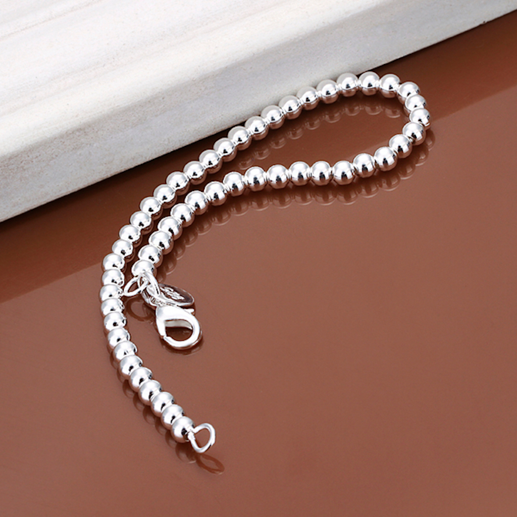 Women 925 Sterling Silver Bracelet Hollow Beads Balls 7 Inches 6MM Lobster L49