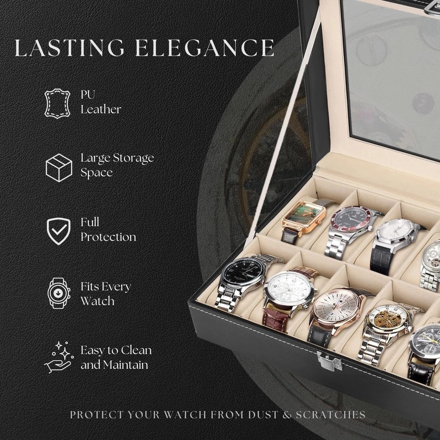 12 Slots PU Leather Wrist Watch Display Box Storage Holder Organizer Case A++