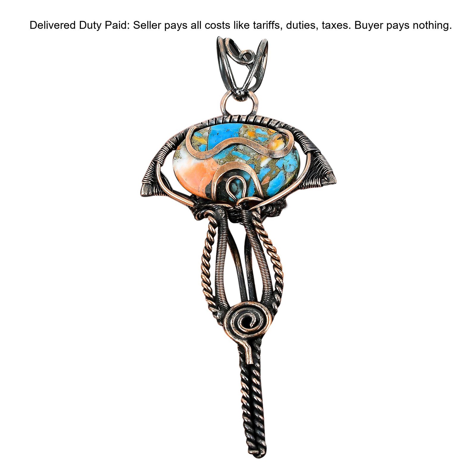 Copper Oval Natural Spiny Oyster Copper Turquoise Birthday Wife Pendant Jewelry