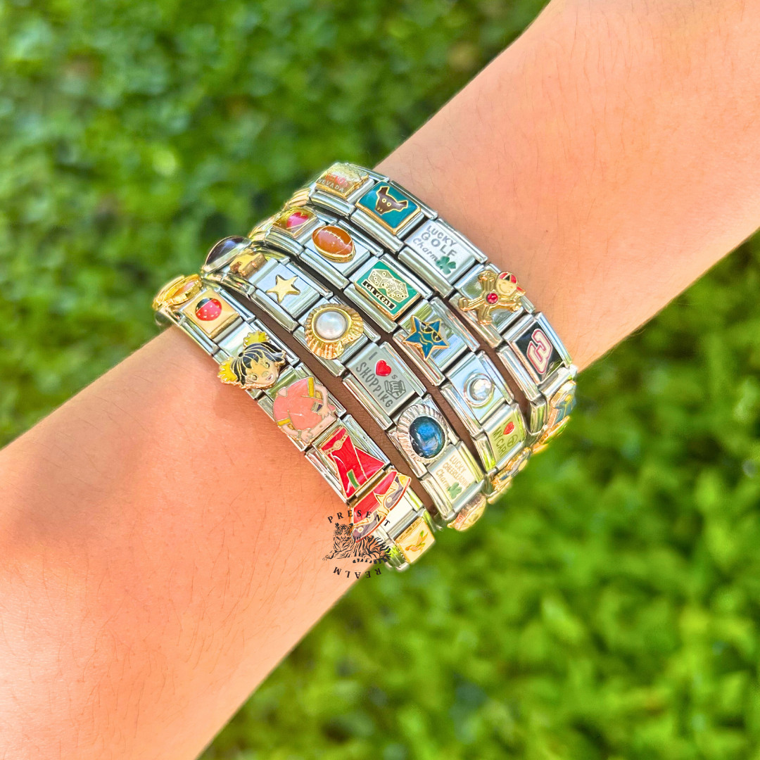 Vintage Italian Charm Bracelet – Themed & Sized, Stainless Steel, Nostalgic Jewe