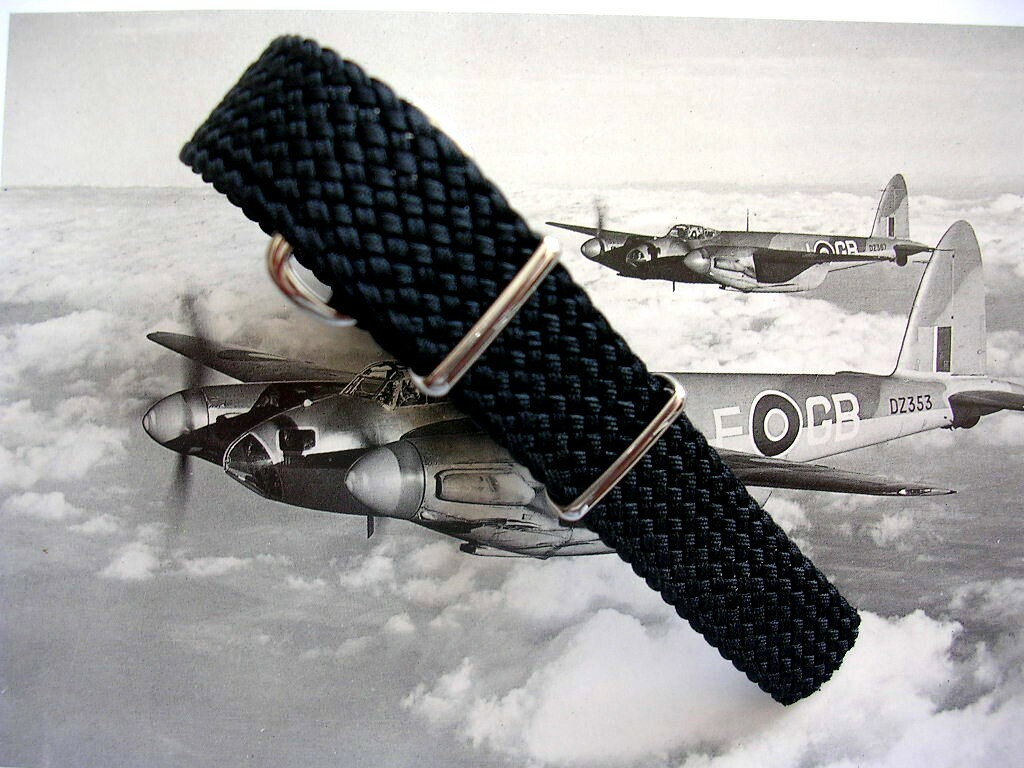 20mm Black Woven Braided nylon SS NATO G10 ® watch band military strap IW SUISSE