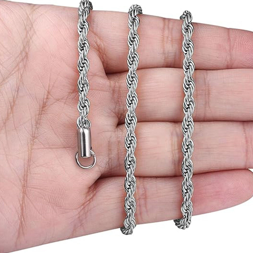 Men Women Stainless Steel Silver 2mm/3mm/4mm/5mm Rope Necklace Chain Link C11