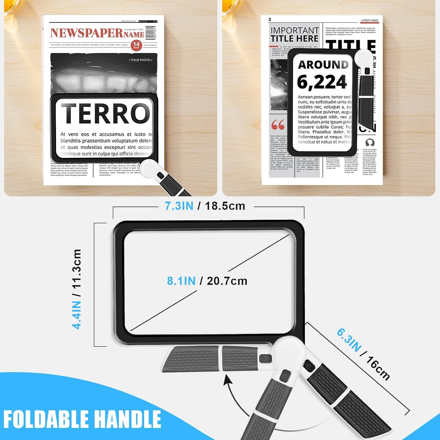 Large Magnifying Glass With 48 LED Light Dimmable 5X Reading Foldable Magnifier