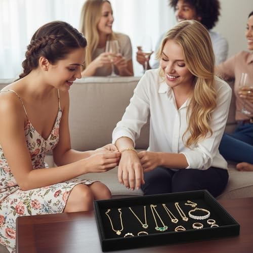4 Pack Jewelry Tray, Stackable Velvet Jewelry Organizer Tray Jewelry-Tray