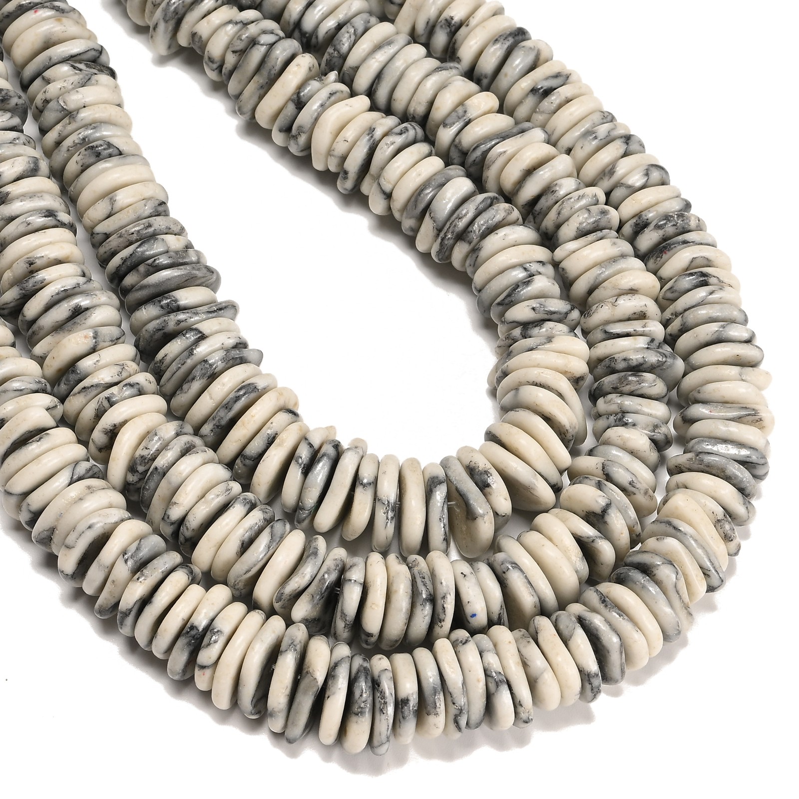 White Marble Magnesite Turquoise Graduated Slice Discs Beads 12-16mm 15.5” Strd