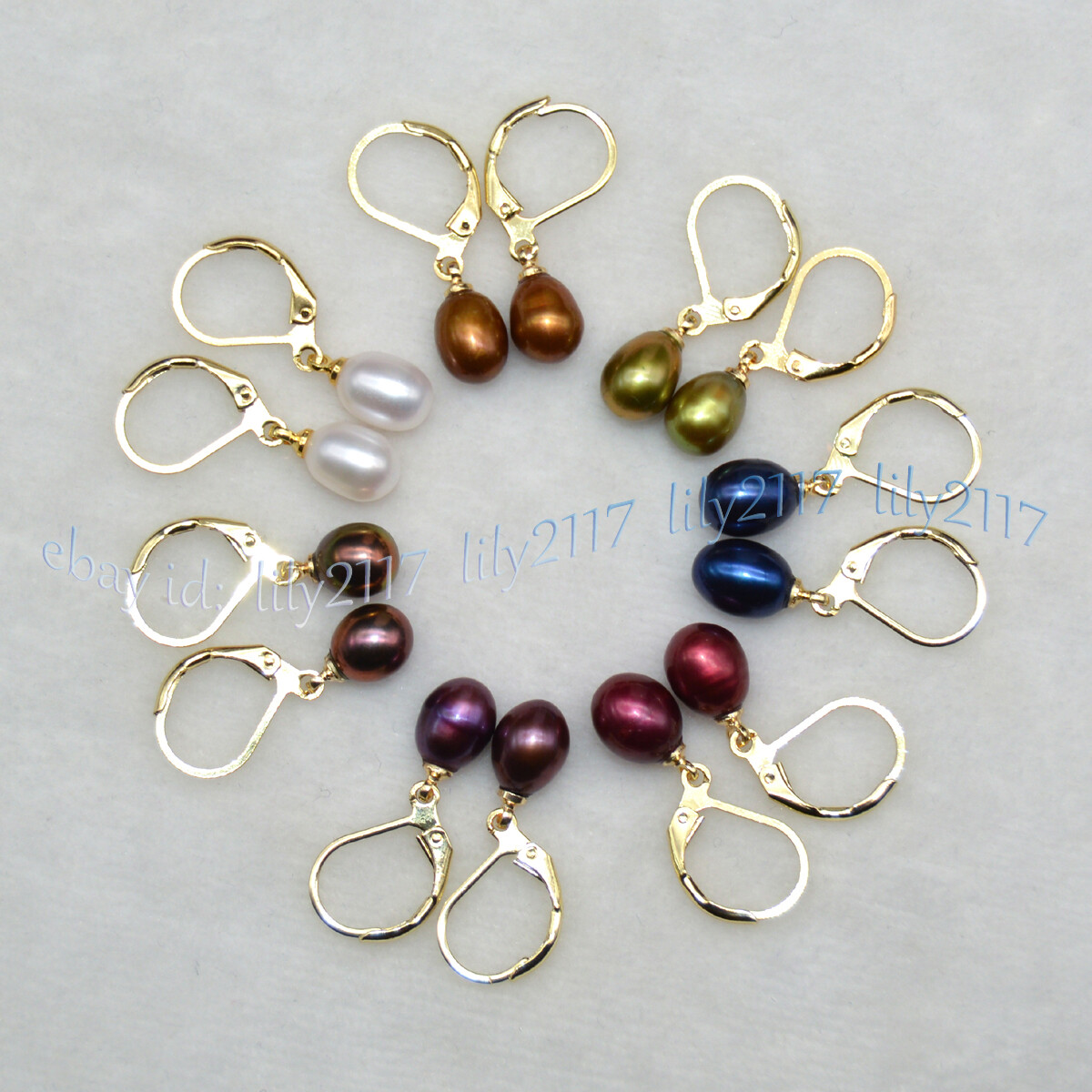 Multicolor 7-8mm Natural Freshwater Rice Pearl Dangle Gold Leverback Earrings