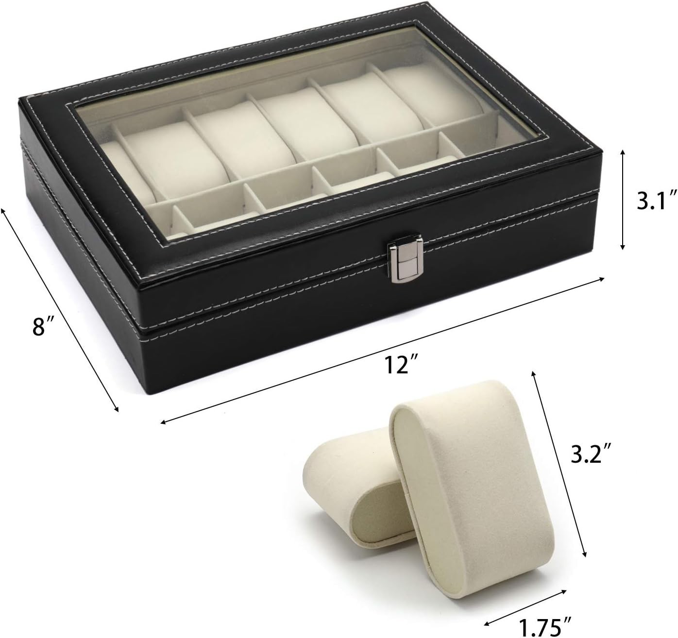 Multi-Functional Leather Watch Box with Framed Glass Top – For Watches & Jewelry