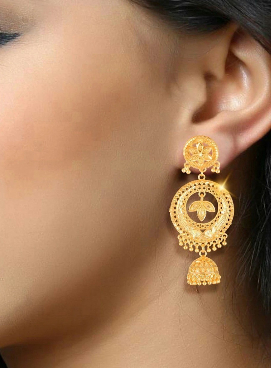 Beautiful & Elegant Golden Jhumki Earrings For Women And Girls Alloy Jhumki