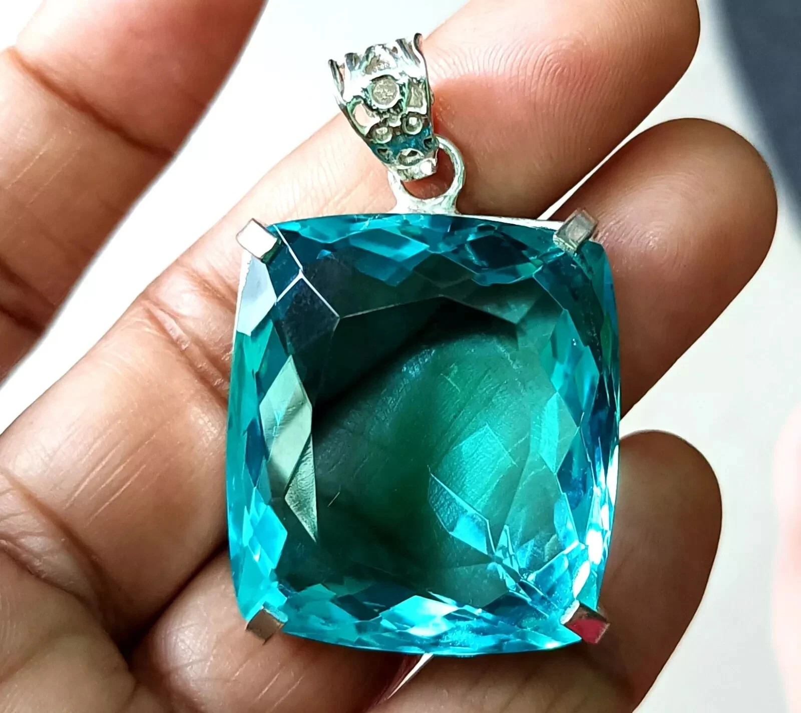 105 t+ Natural Blue Topaz 925 Solid Silver Pendant ZG Gemstone EGL Certified S04