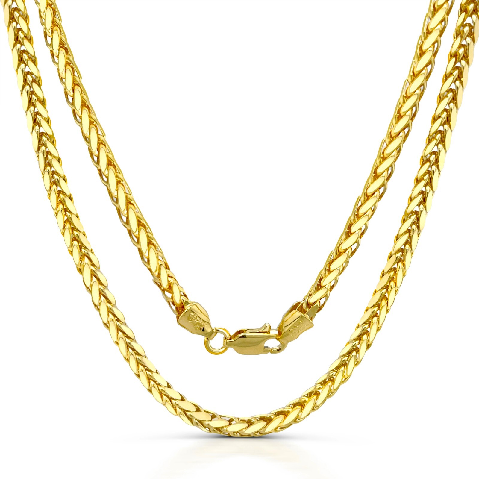 Wheat Palm Foxtail Chain 14K Real Gold Diamond Cut Spiga Necklace Men Women