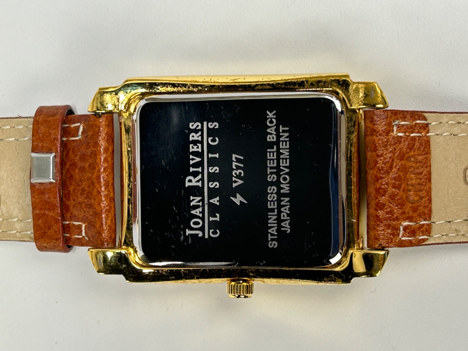 Vintage Joan Rivers Classics V377 Womens 34MM Tank Quartz Gold Tone W/Blue Dial