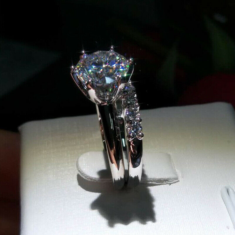 2.79 TCW Round Cut Moissanite Bridal Set Engagement Ring 14k White Gold Plated