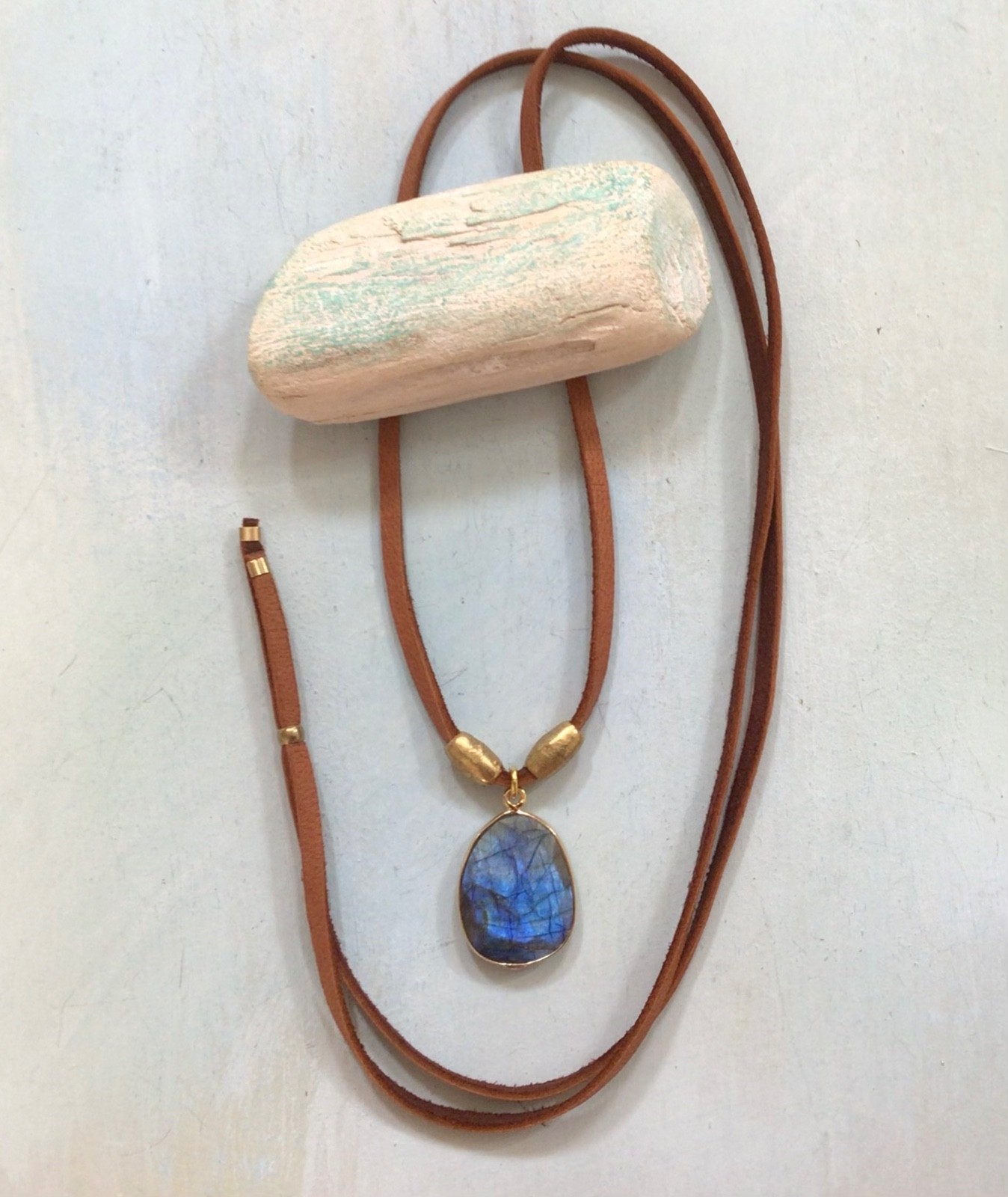 $259 Labradorite Sundance Charm Necklace leather suede cord artisan jewelry