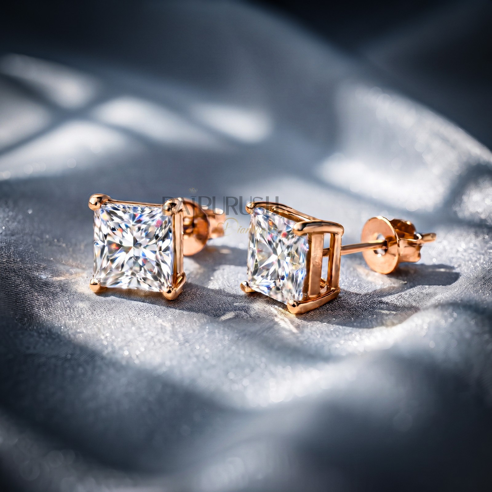 VVS1 Princess Cut Moissanite Solitaire Stud Earrings 14K Gold Plated 925 Silver