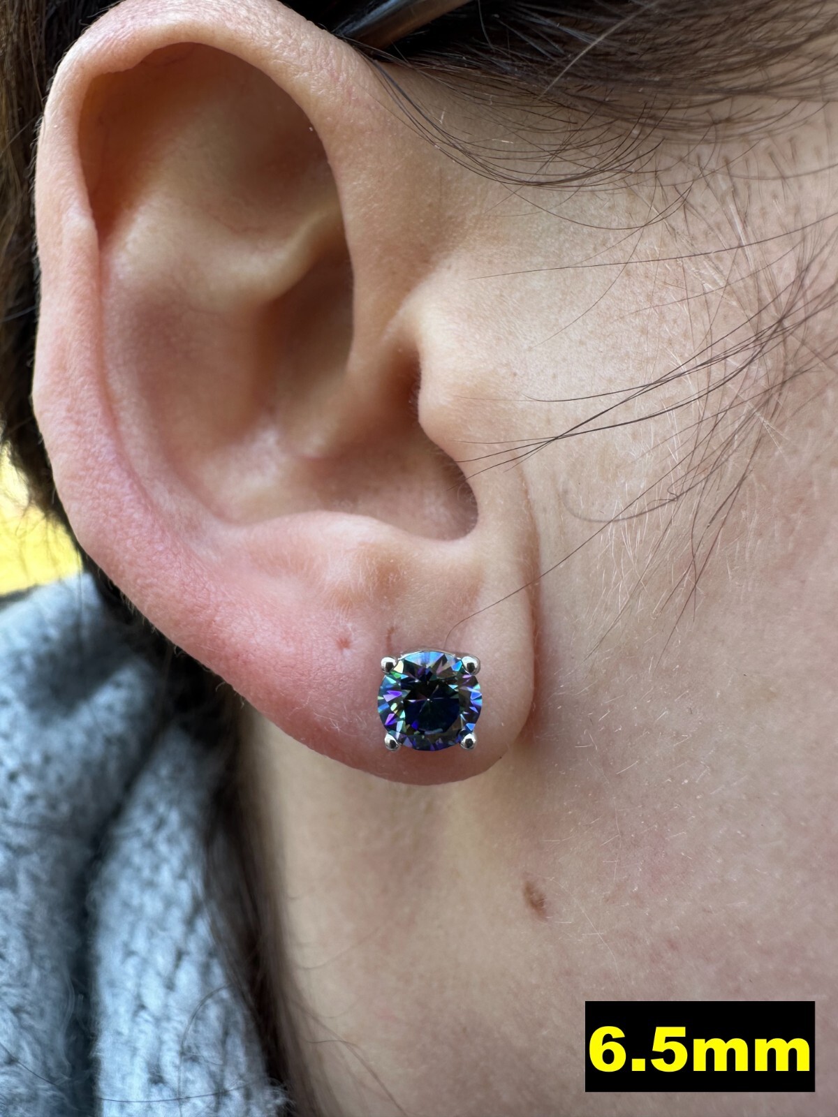 Real Dark Navy Blue Moissanite Screwback Stud Earrings 925 Silver 3-8mm Iced