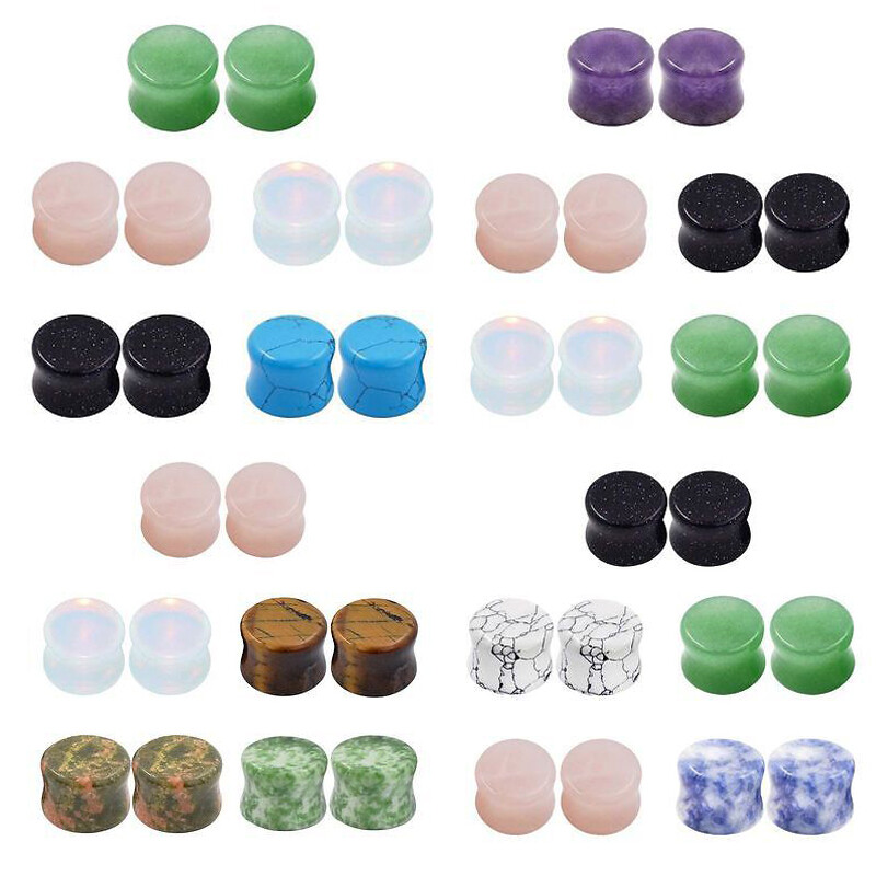 40Pcs Ear Gauge Mixed Stone Plug Double-Flared Saddle Ear Expander Body Piercing