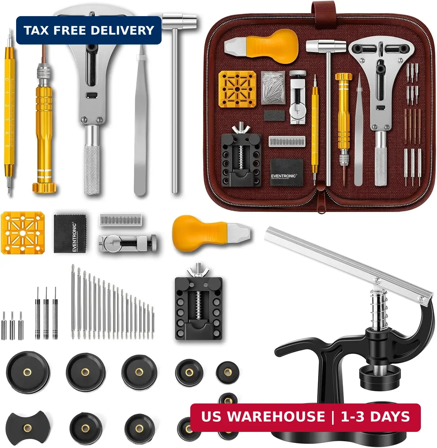[Combination Version]Eventronic Watch Repair Tool Kit + Watch Press Tool 154PCS,