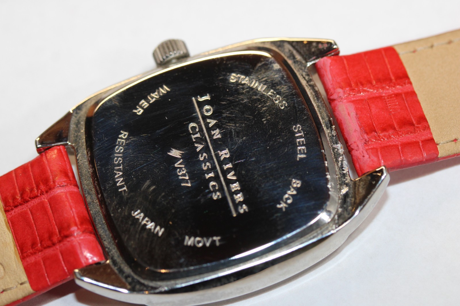 Joan Rivers Classics Watch Womens RED Leather Silver Tone Crystals V377 New Bat
