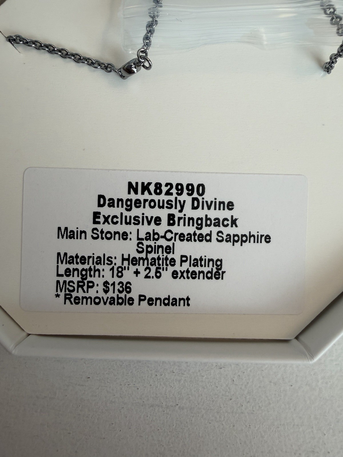 BP Hematite Plated Lab-Created Sapphire Spinel Rectangle Pendant 18in NK82990