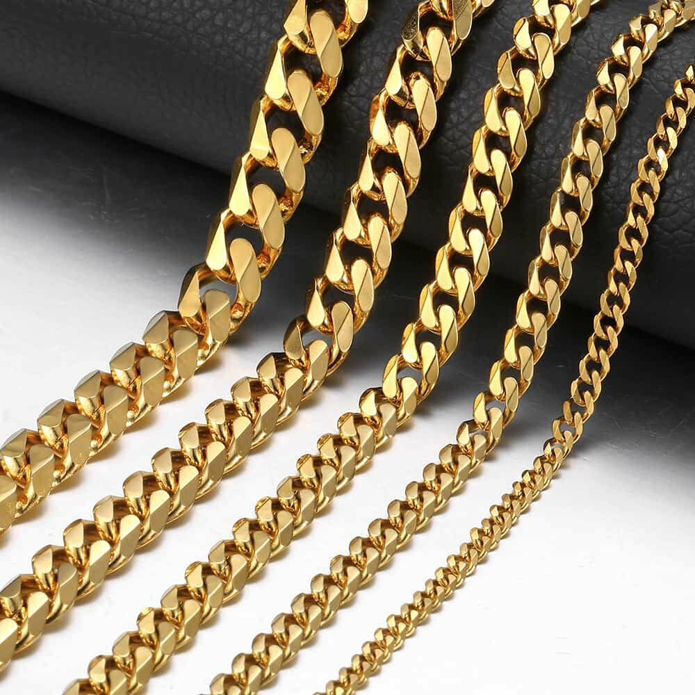 16″-36″ Stainless Steel Chain Mens Necklace Gold Plated Curb Cuban 3/5/7/9/11mm