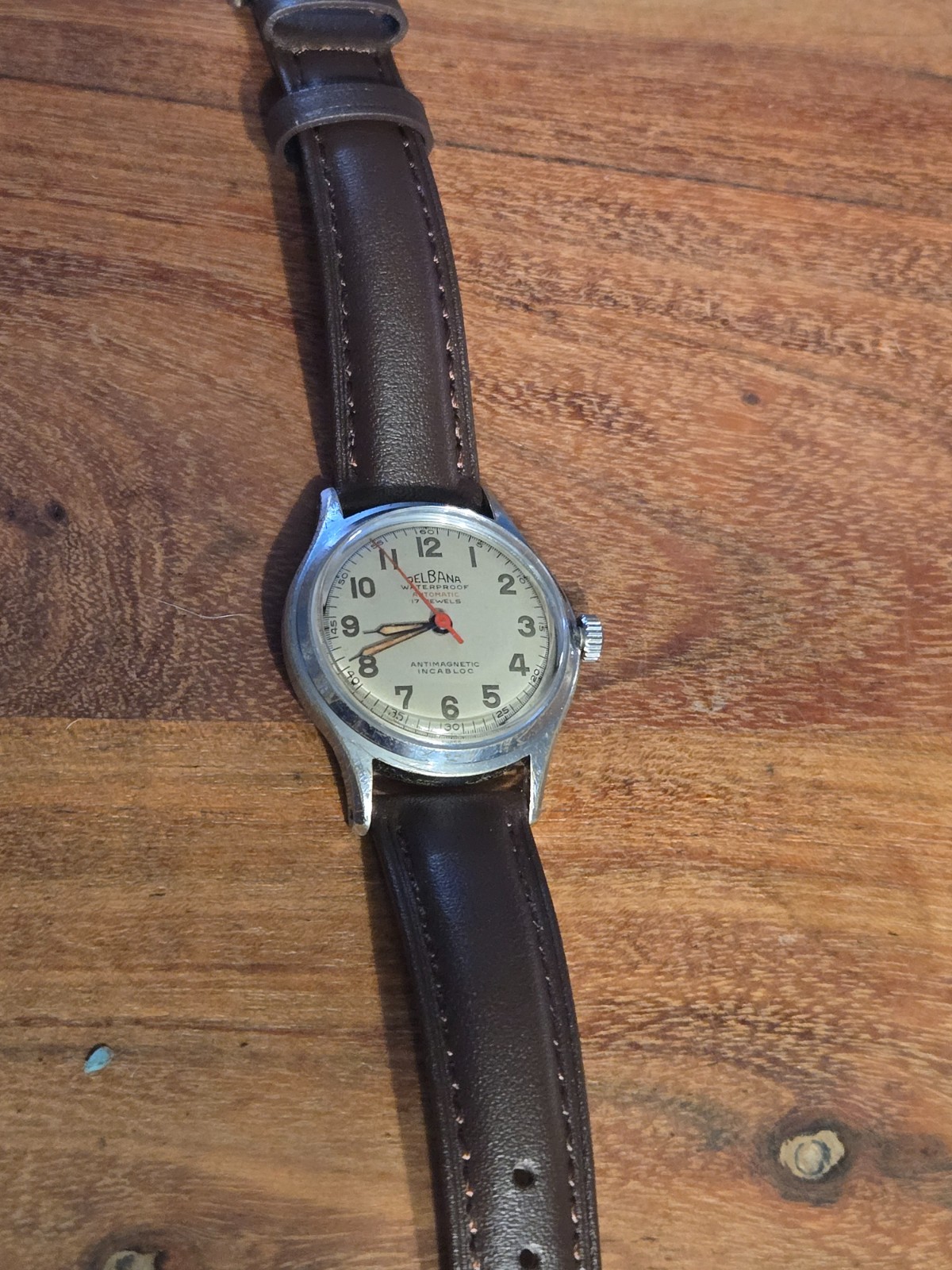 Vintage Delbana – SERVICED – Automatic 17J Bidynator Swiss Watch, New crystal