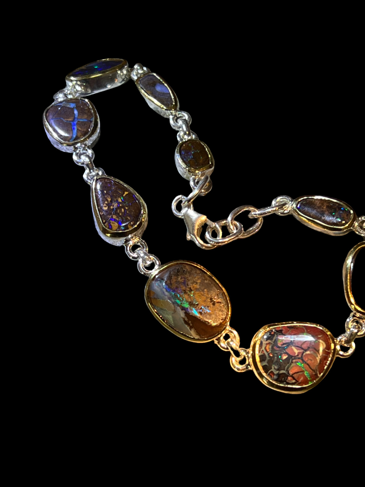 9 Boulder Opals in 18Kt Gold Vermeil Setting Link Bracelet