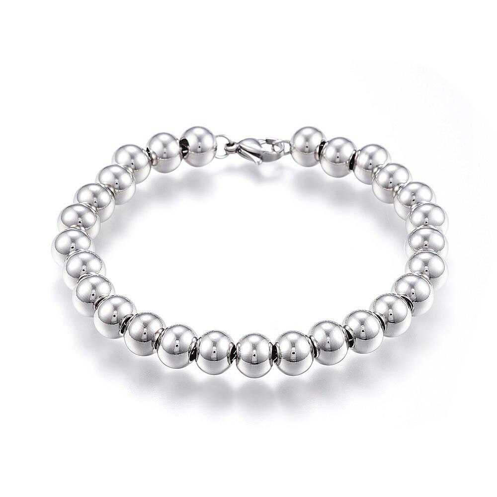 Stainless Steel Ball Chain Bracelet Lobster Silver 7.5 Inch 8mm Bead Lobster Z44