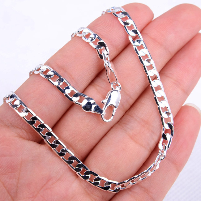 Solid 925 Sterling Silver 4mm wide 16~30 inch Cuban Curb Link Chain Necklace H70