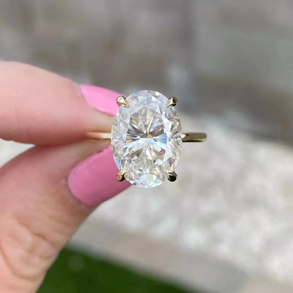 14K Yellow Gold Lab Grown Diamond Oval Cut IGI Certified 3.50 Carat Ring F VVS2