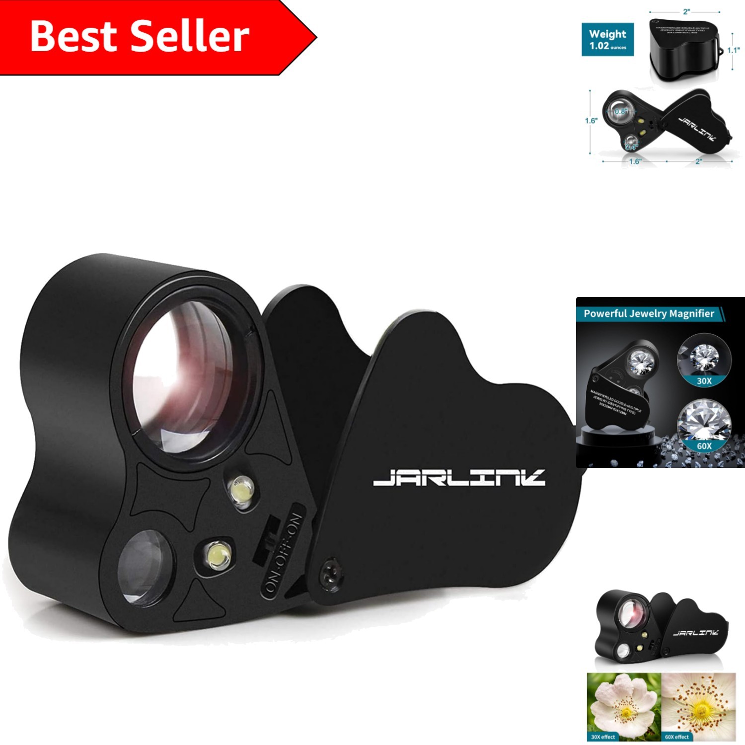 30X 60X Illuminated Magnifying Jewelers Loupe, Foldable Jewelry Magnifier wit…