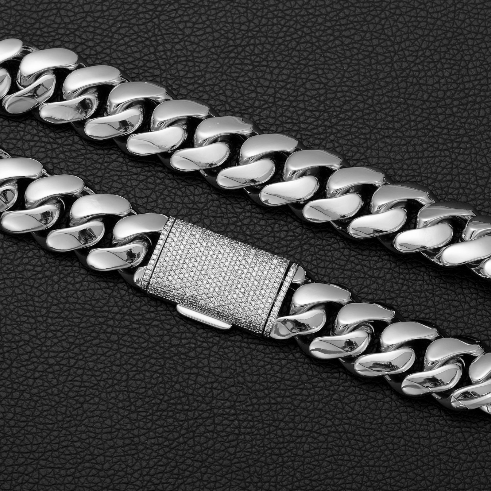 8-22MM Stainless Steel Miami Hip Hop Cuban Chain Necklace Bracelet CZ Clasp