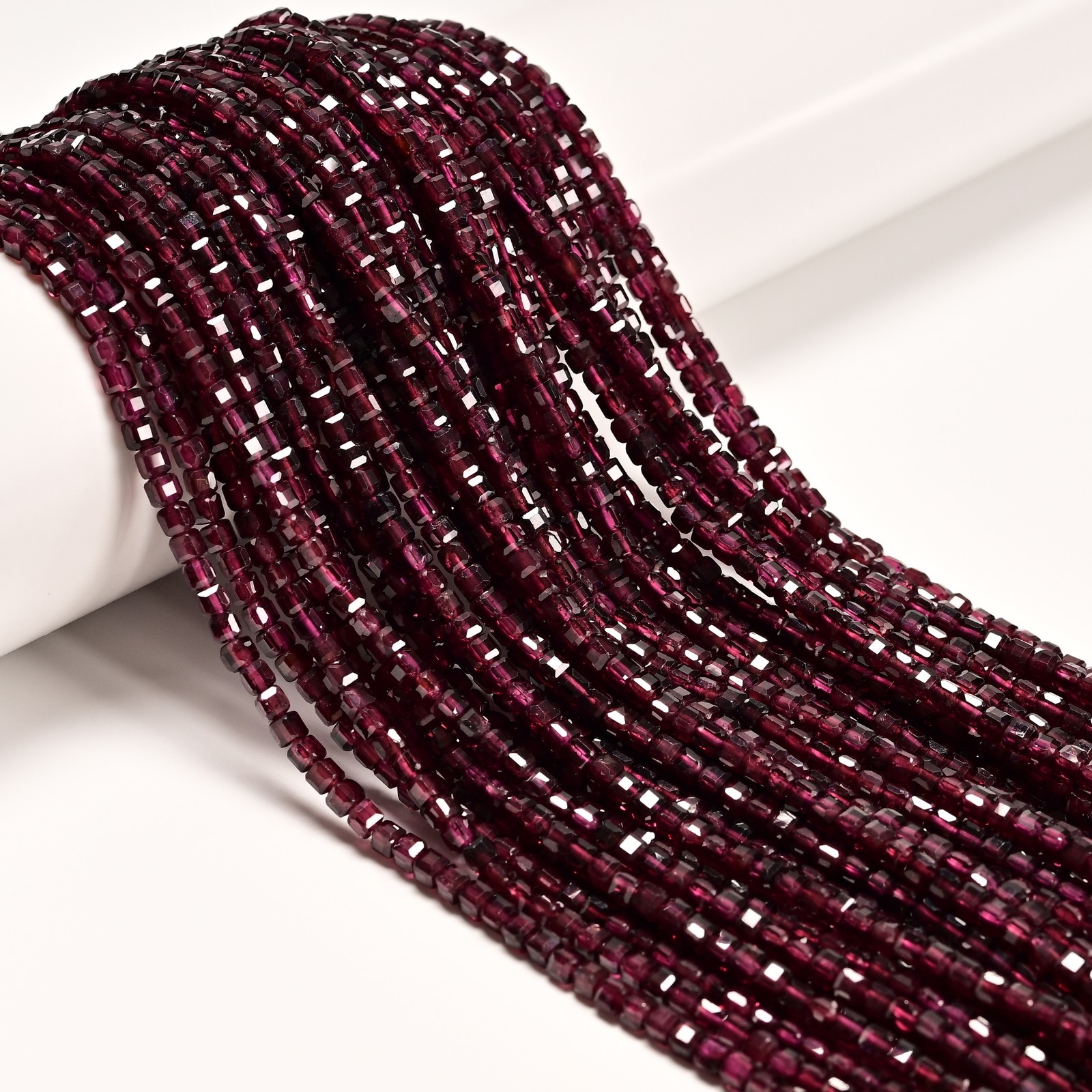 Natural Purple Garnet Faceted Cube Beads Size 3mm 15.5″ Strand