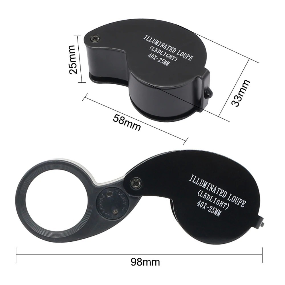 40X Magnifying Glass Jewelers Loupe Pocket Folding Magnifier With Light